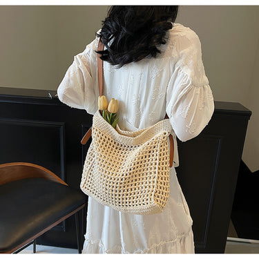 Boho Woven Holiday Tote – Handmade Bag with Vegan Leather Straps